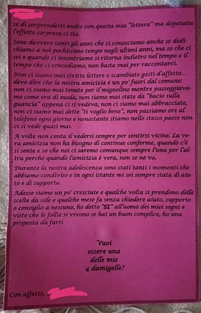 Che ne pensate di questa lettera per chiedere alla mia amica di farmi da damigella? - 1