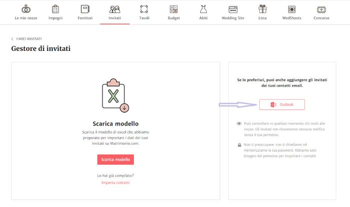 Importare lista invitati