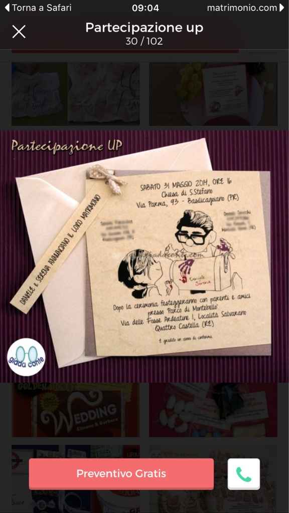 Partecipazioni nozze cartone animato  " up" - 1