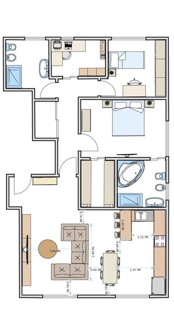 Disposizione cucina e soggiorno in open space - 1