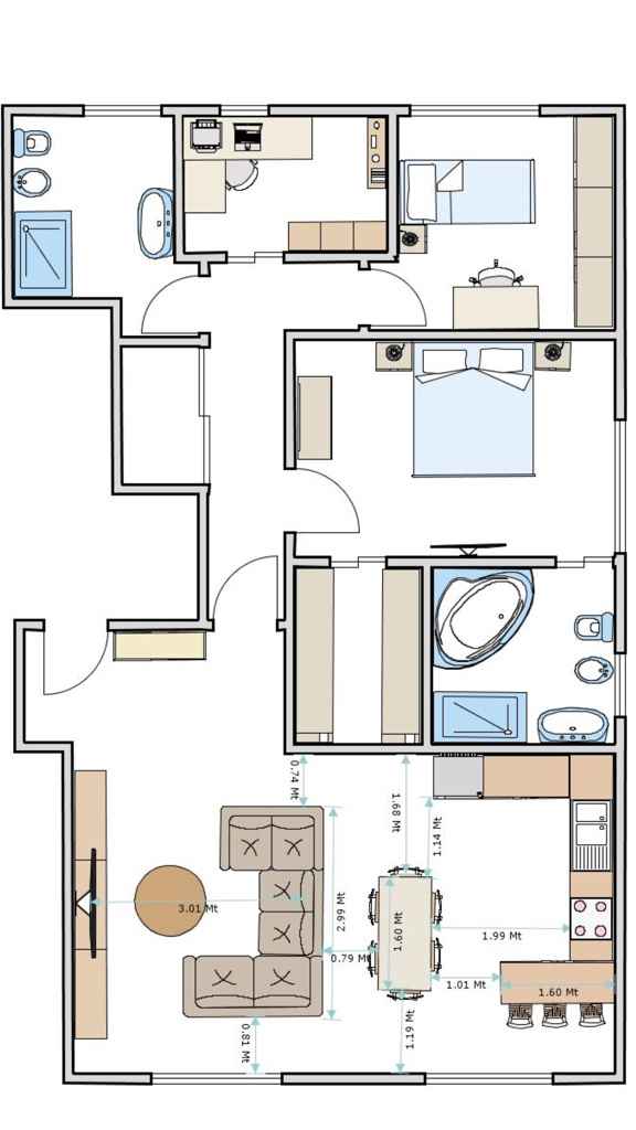 Disposizione cucina e soggiorno in open space - 1