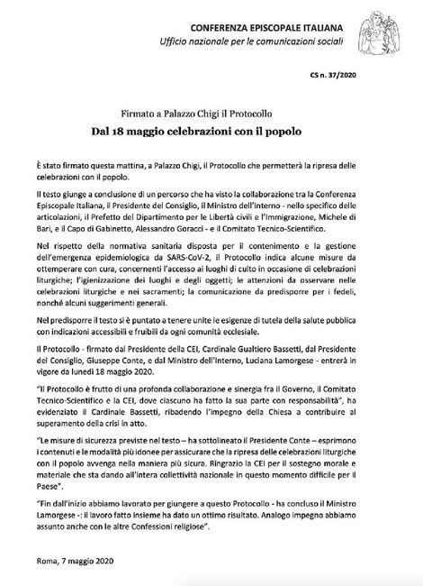 Firmato protocollo per messe! 1