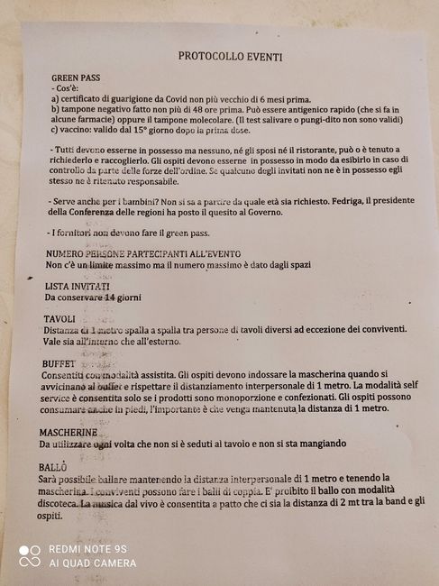 Protocollo eventi che mi é stato consegnato dal mio ristorante - 1