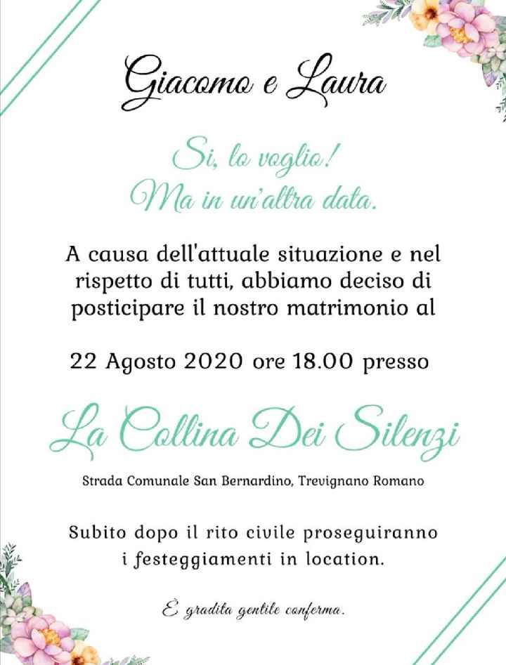 Rimandare le nozze? 29 Agosto 2020 - 1