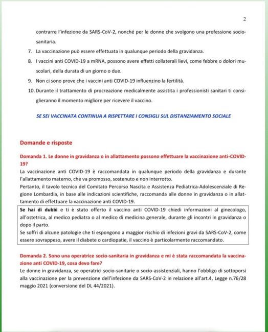 Nuove linee guida gravidanza e vaccini 2