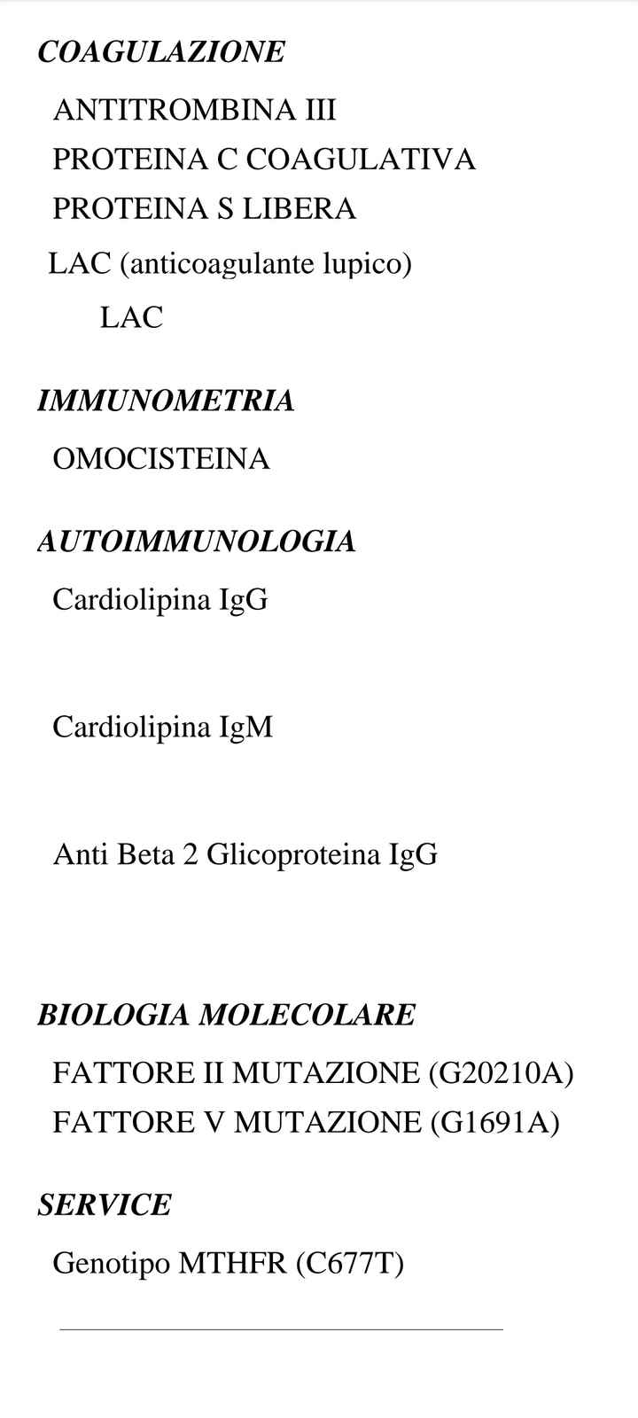 Elenco esami poliabortività - 1