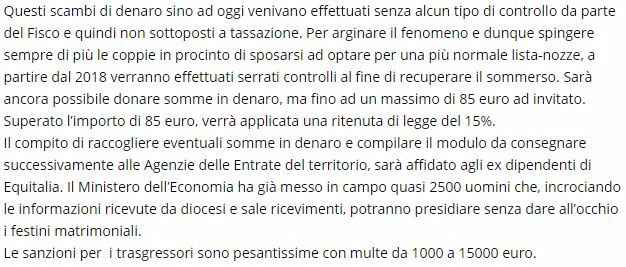 BUFALA legge sulle buste di matrimonio