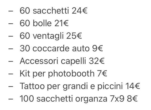 Aggiornamento prezzi Wedding Bags ecc - 1