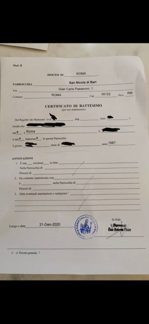 Certificato di battesimo e cresima per cerimonia religiosa 1