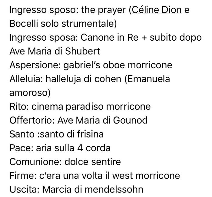Scaletta brani chiesa😍 1
