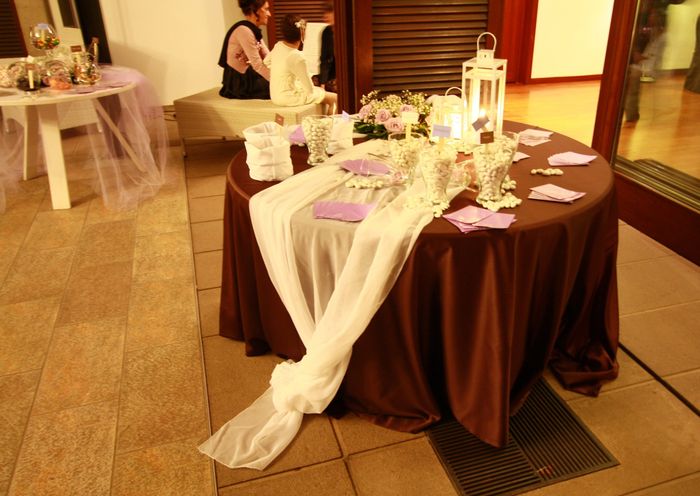 Tavolo confettata, sposi e torta