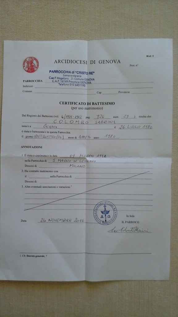 certificato battesimo