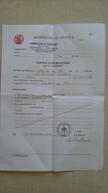 certificato battesimo