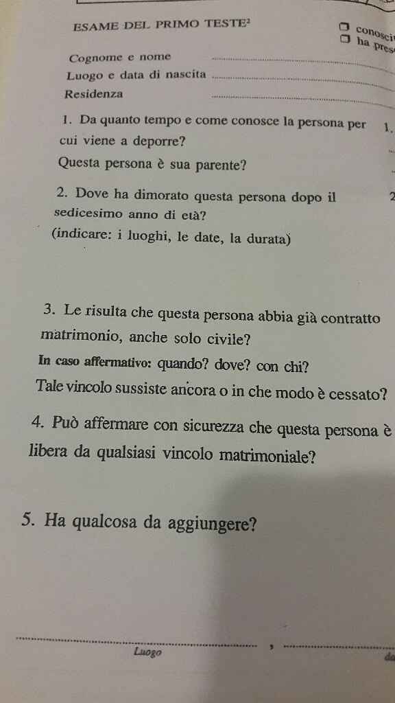 Formalità per il rito religioso - 1