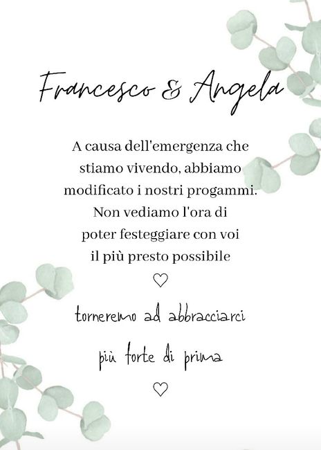 Frase Simpatica e carina per comunicare il rinvio delle nozze 1