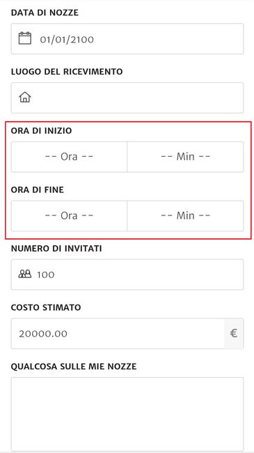 Inserisci l'ora del tuo matrimonio nel profilo 2