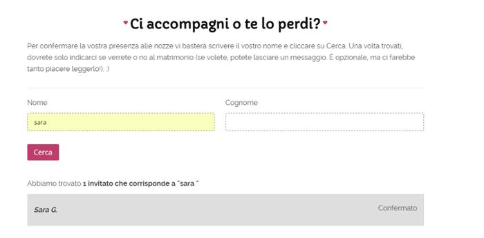 Conferma invitati nel wedding site