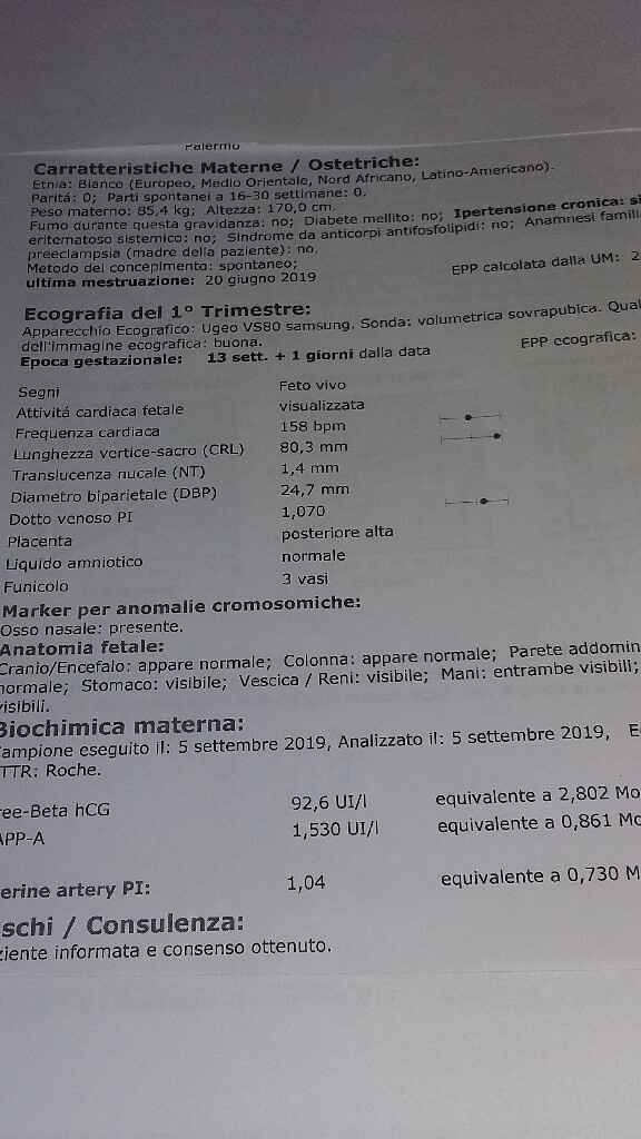 Esiti screening primo trimestre e bi test - 1