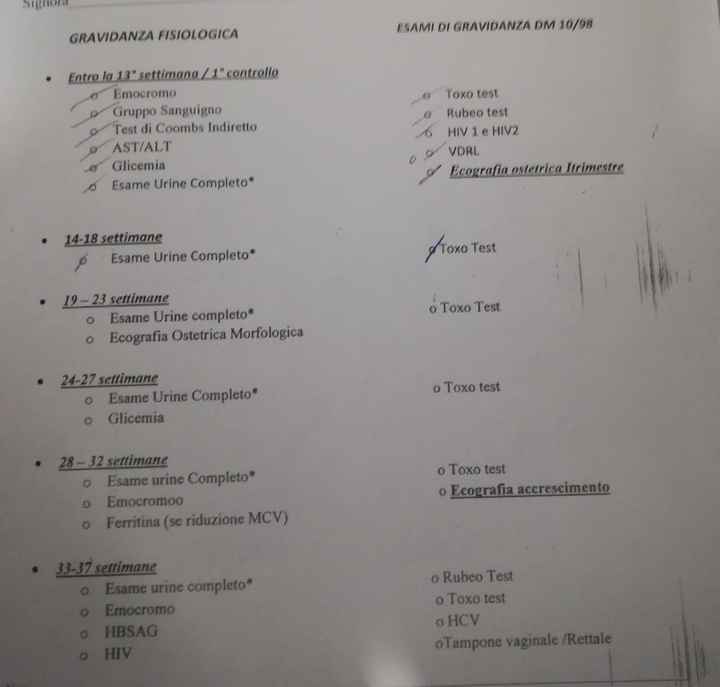 Elenco esami da fare e quando - 1