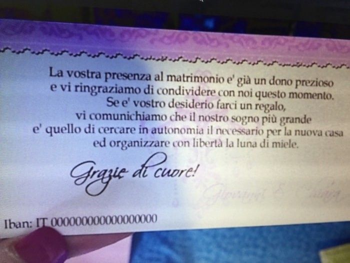 messaggio lista nozze
