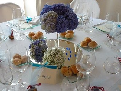 allestimento tavolo blu e bianco