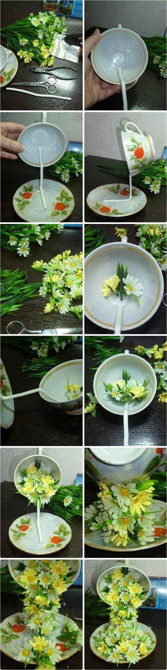 DIY - Cascata floreale con tazza da tea