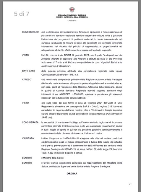 Ordinanza Sardegna 5