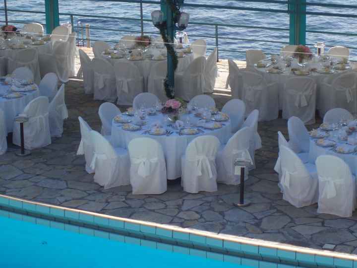 Tavoli in bianco e rosa