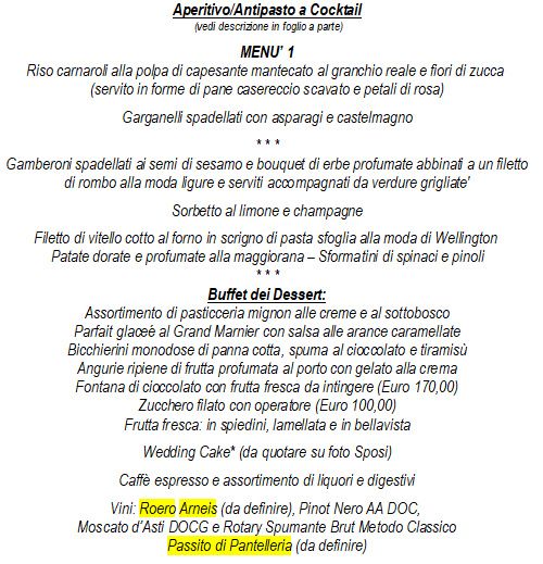 menù + buffet dei dolci