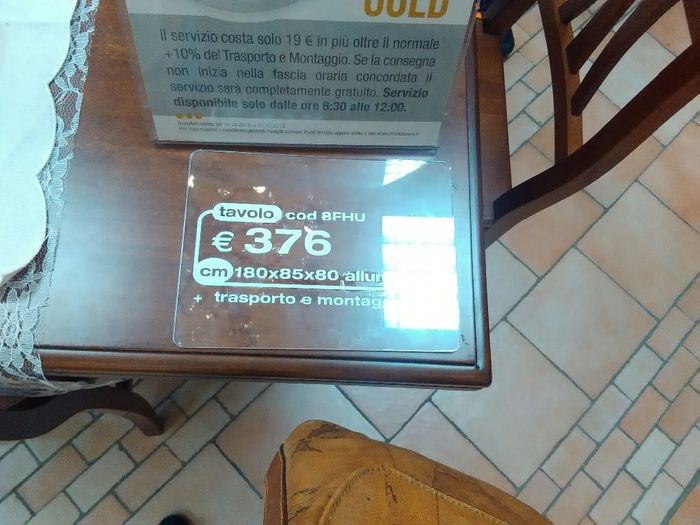 Prezzo tavolo