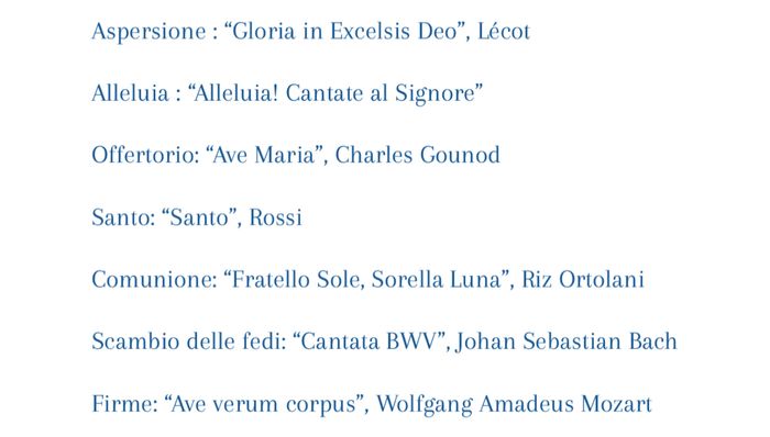 Sos: Scaletta per brani liturgici Messa Nuziale 2