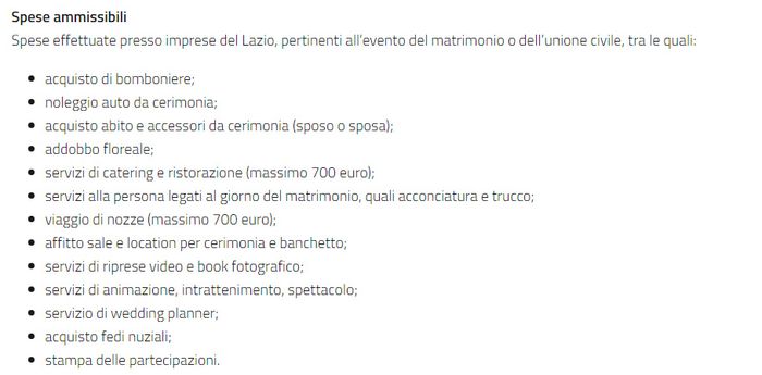 Bonus matrimonio regione Lazio - le prime graduatorie 1