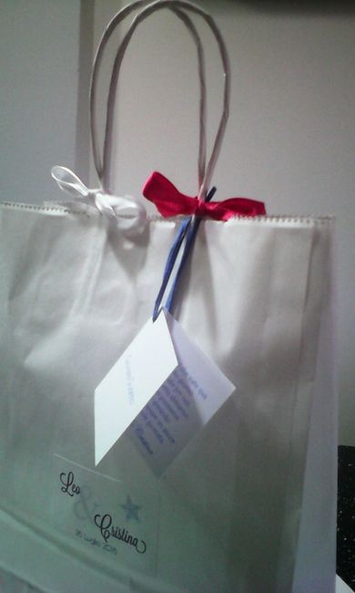 wedding bag decorata con bigliettino di ringraziamento