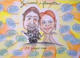 Tableau con la caricatura degli sposi