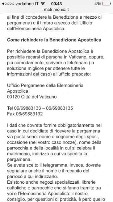 Qui ci sono i dati per informarvi sulla benedizione apostolica. 