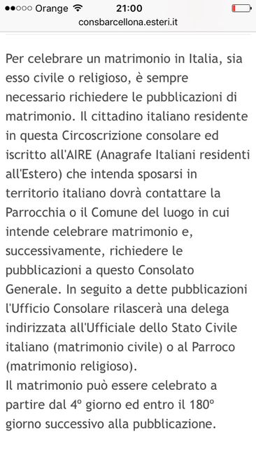 Matrimonio in italia per cittadini residenti all'estero e iscritti all'aire. - 1