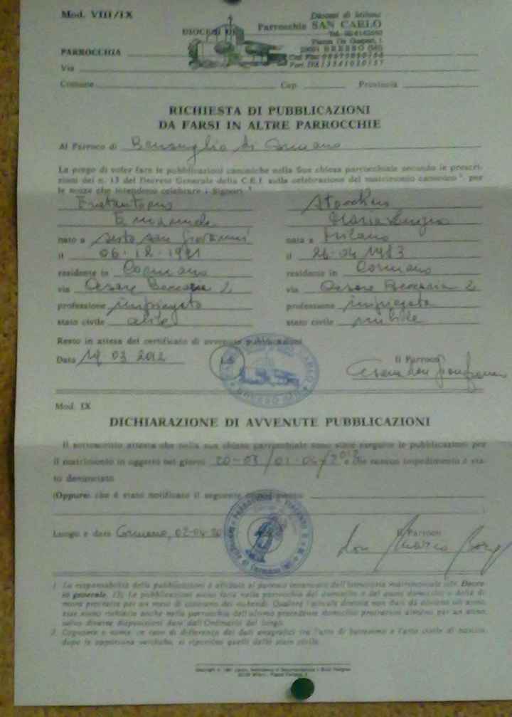 21-02-12 Le prime pubblicazioni messe nel nostro comune di residenza