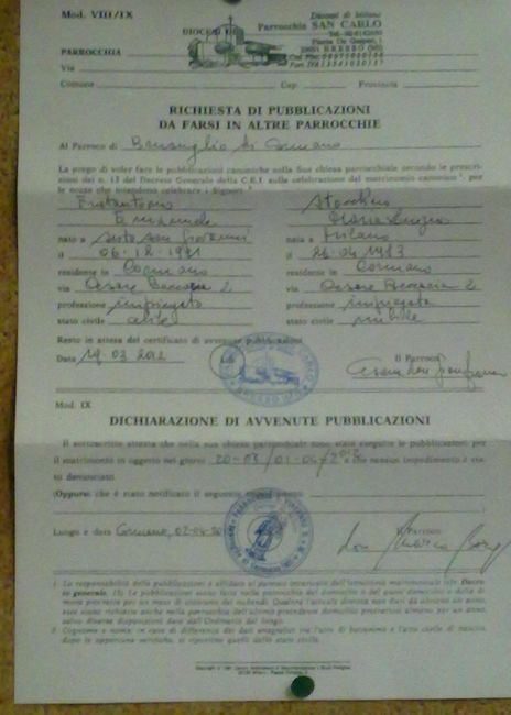 21-02-12 Le prime pubblicazioni messe nel nostro comune di residenza