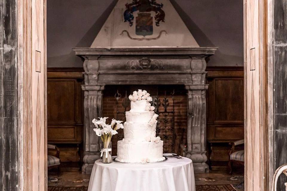 White cake on a winter wedding