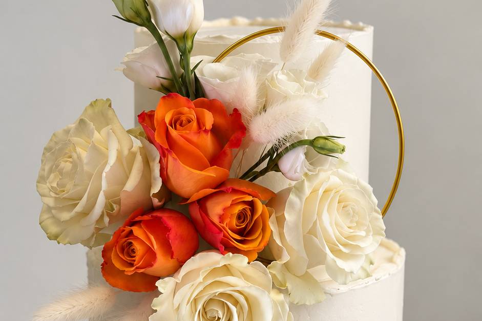 Torta elegante bianca e aranci