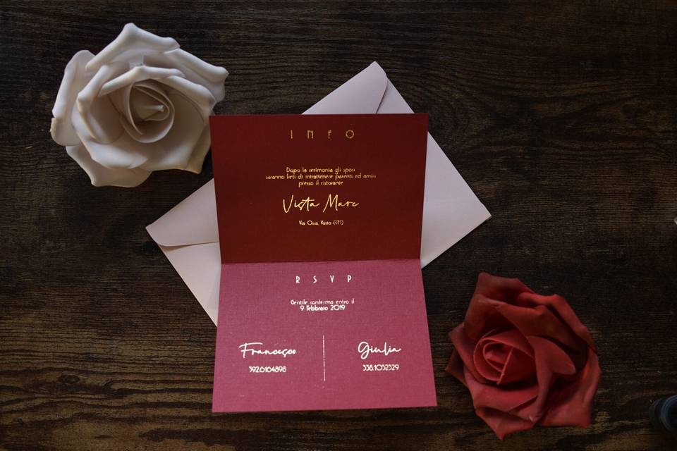 Rosa antico e rosso+foil oro