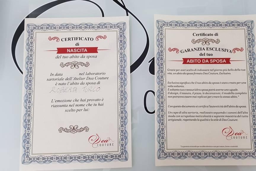 Certificati di esclusiva