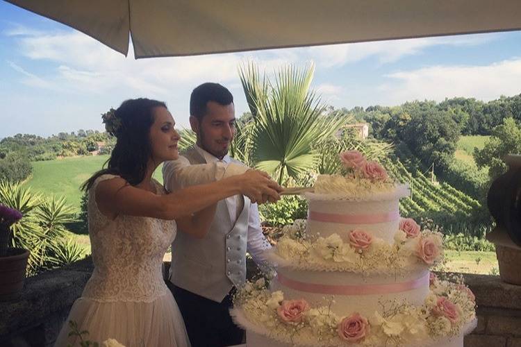 Taglio della torta in terrazza