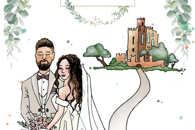 Disegno sposi con location