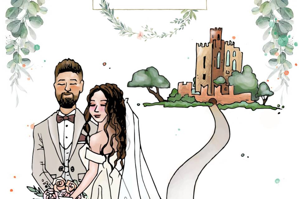 Disegno sposi con location