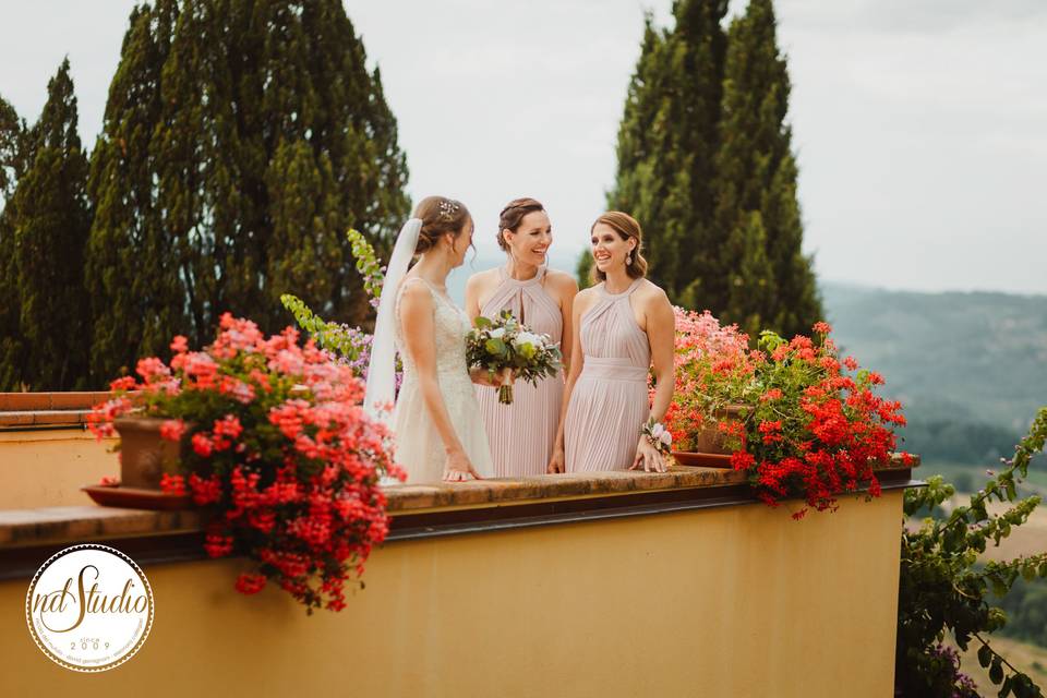 Bridesmaids and bride