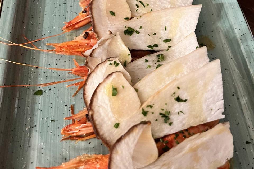 Gamberi rossi e funghi porcini