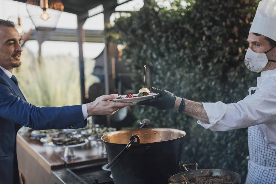 Area barbecue in showcooking