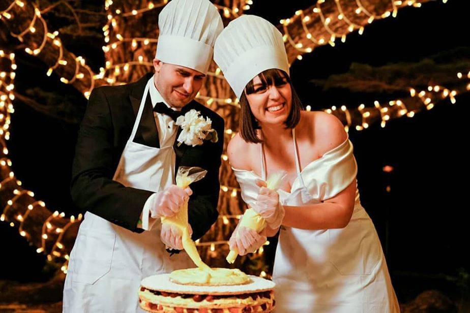 Bride, Groom and wedding cake