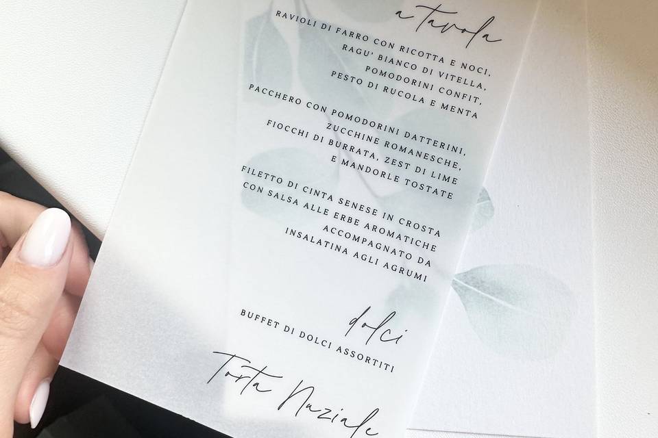 Menù su carta trasparente